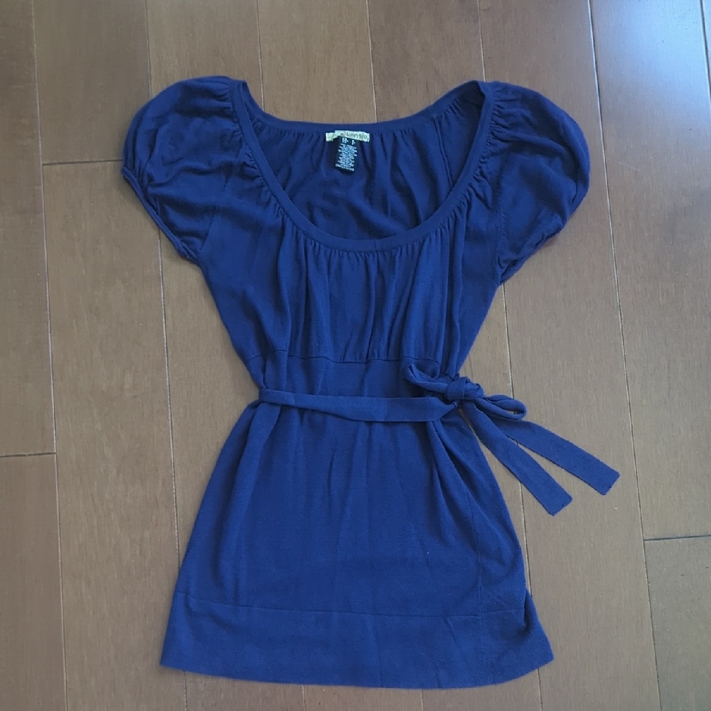 Kensie Blue Ruched Tie Front Lnot Too